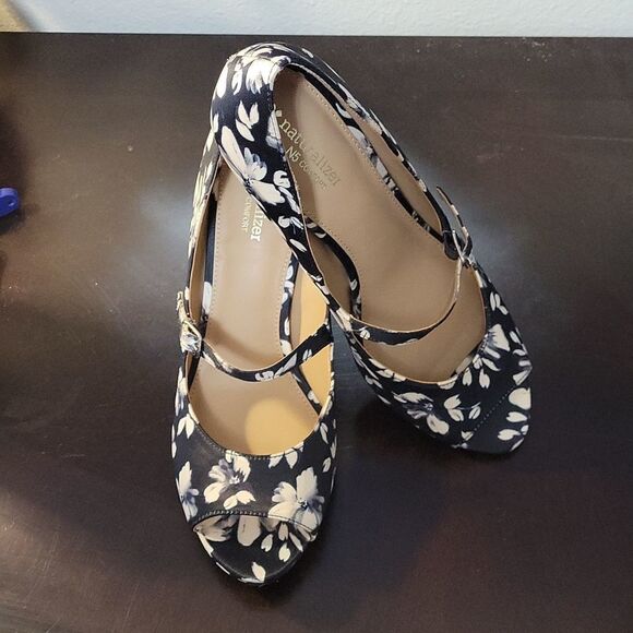 BRAND NEW NATURALIZER N5 NAVY BLUE FLORAL IRIS OPEN TOE MARY JANE COMFORT PUMP - Picture 11 of 15